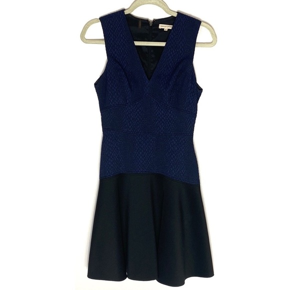 Rebecca Taylor blue black snake print textured fit and flare mini dress size 0 - Picture 3 of 9